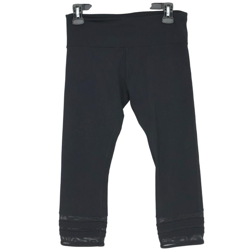 Lorna Jane Leggings Womens 6 Exercise Pants Black Stretch Knit Mesh Hems Gym